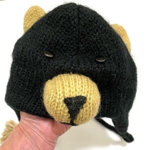 Delux Black Bear Knit Hat Wool/Nylon Fleece Lined Men/Women One Size